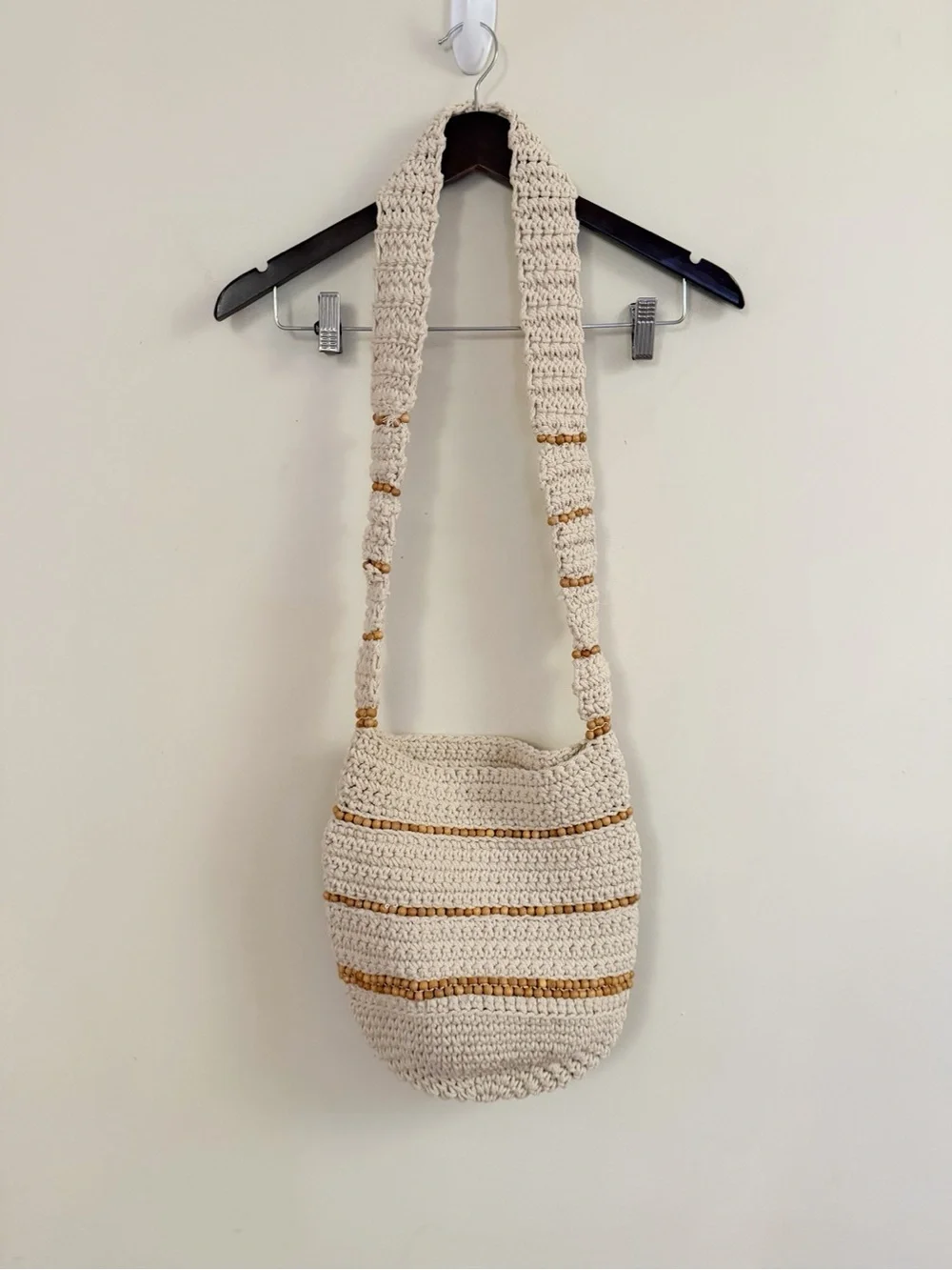 Free People Meet Me In Mallorca Crossbody Bag Cream Brown Beaded